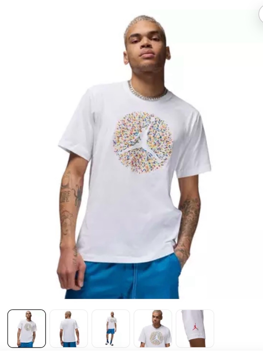 Jordan White Short Sleeve Tee with Multicolor Jumpman Emblem